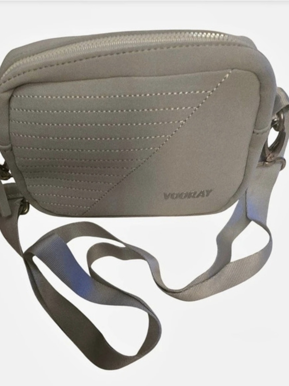 Vooray Sidekick Crossbody Bag Gray Neoprene Quilted Adjustable Strap NEW